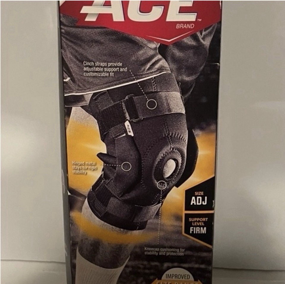 ACE Adjustable Hinged Knee Brace Black Firm Support Sports Compression Sleeve