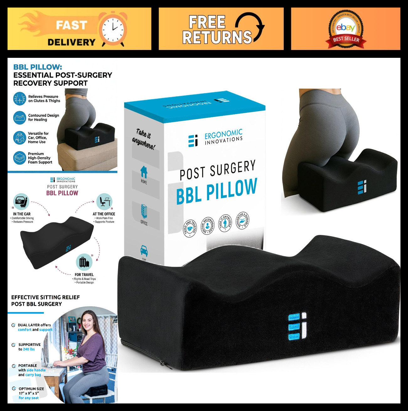 BBL Surgery Pillow for Post-Op Recovery – Ergonomic Butt Cushion for Pain Relief