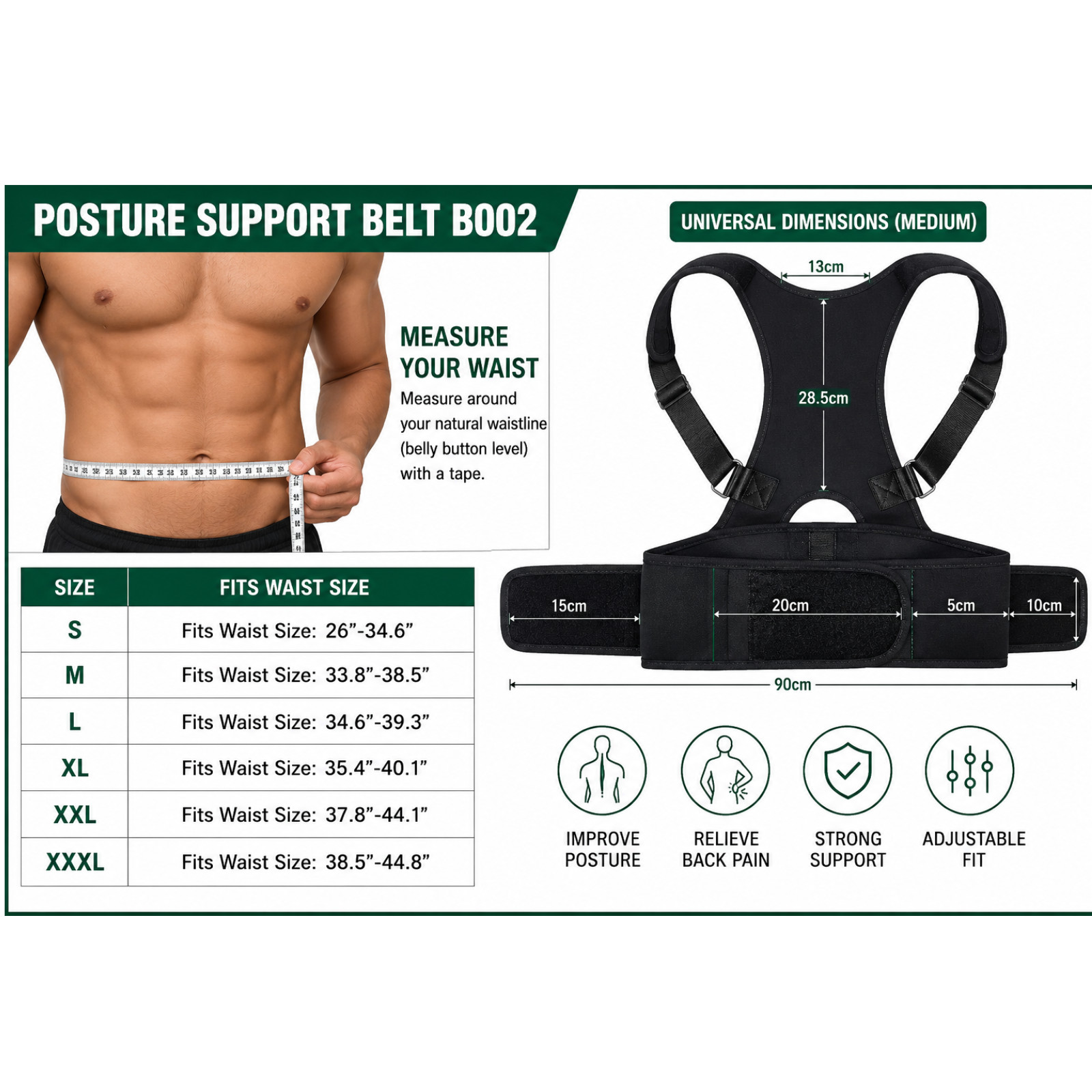 Posture Corrector Support Magnetic Back Shoulder Brace Belt Band For Men Women
