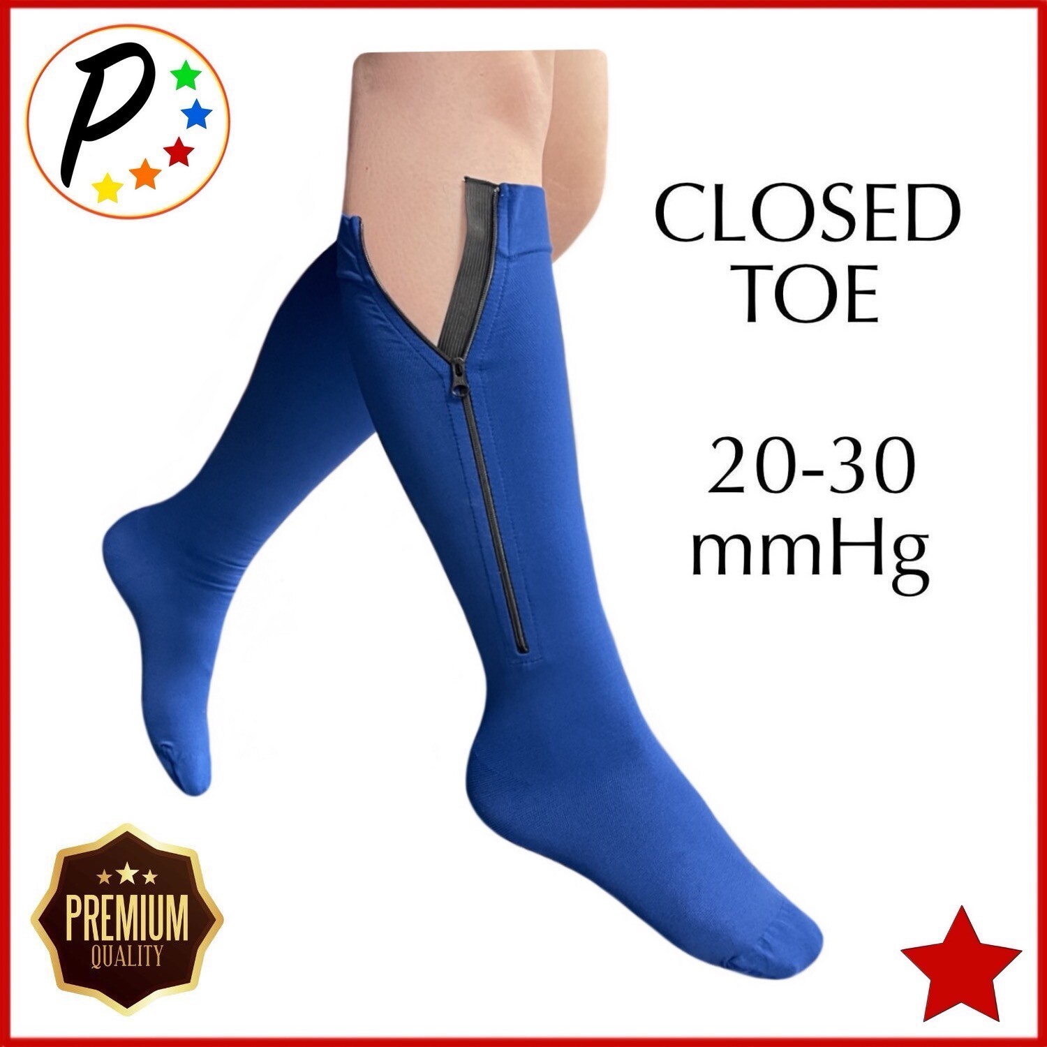 🔴 Presadee Premium Navy Closed Toe 20-30 mmHg Firm Compression Leg Zipper Socks