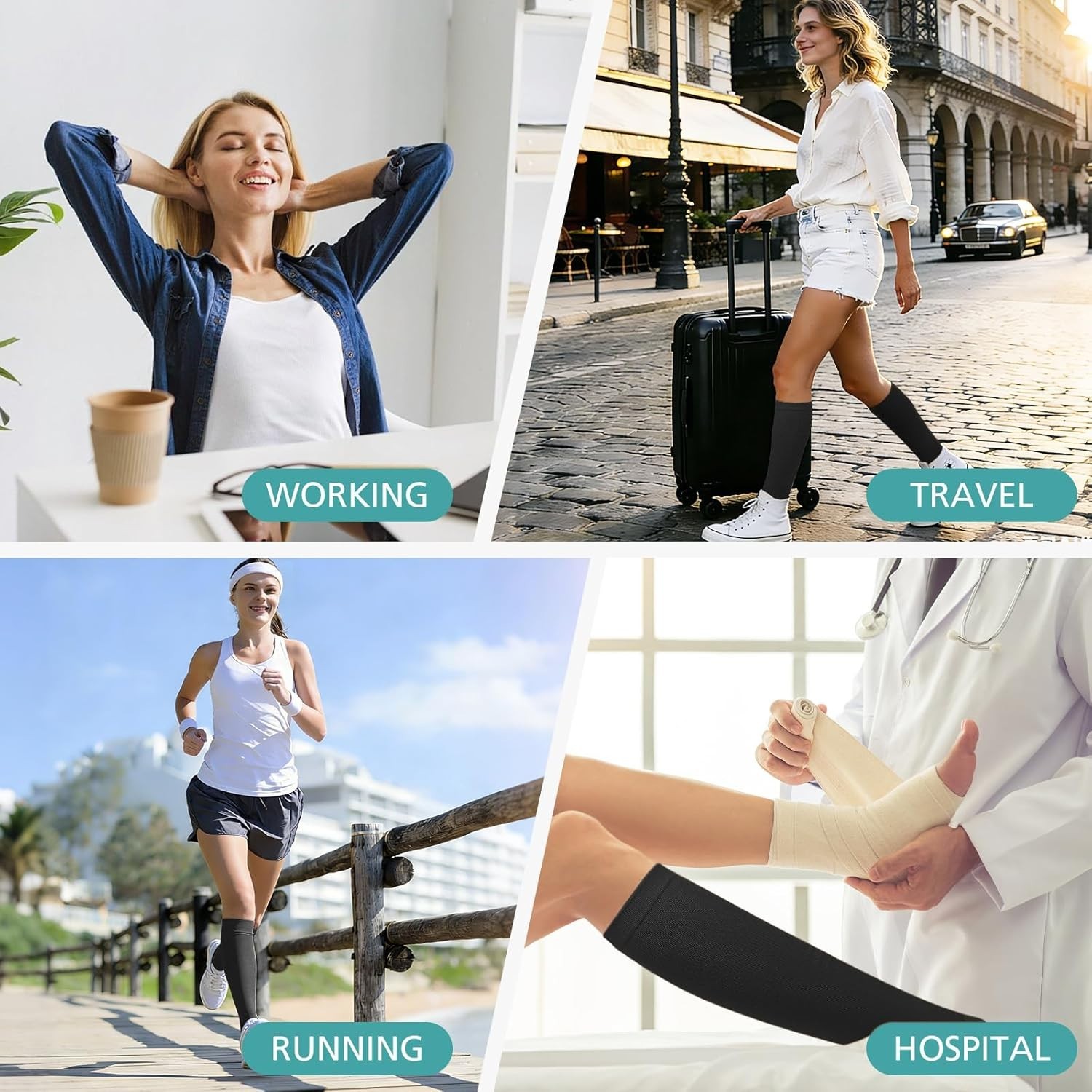 3 Pairs Open Toe Compression Socks for Men & Women – 15-20 Mmhg Knee High