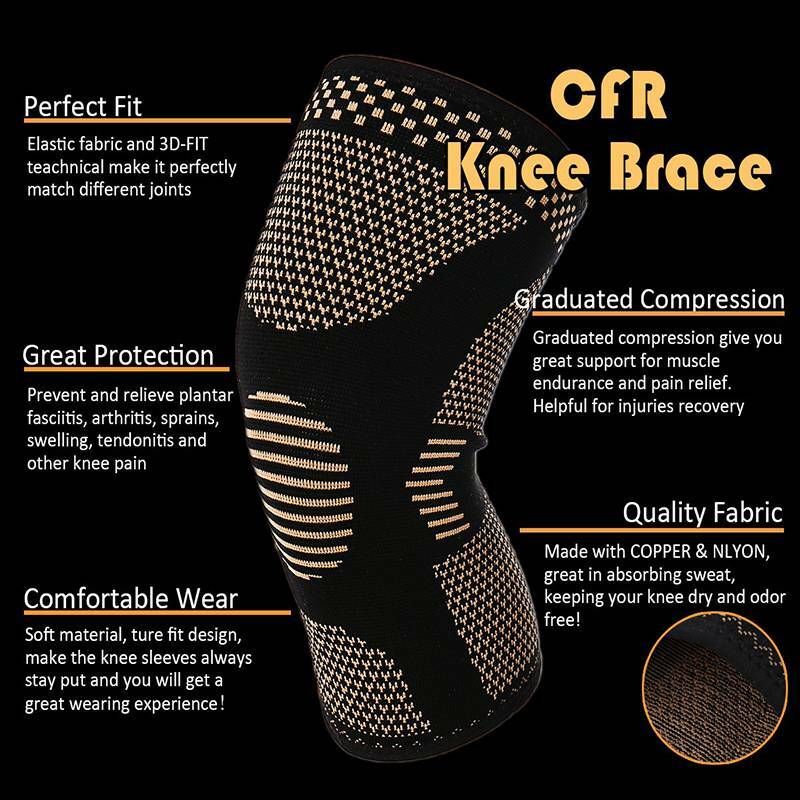 Copper Infused Knee Support Compression Sleeve Brace for Joint Pain Arthritis US