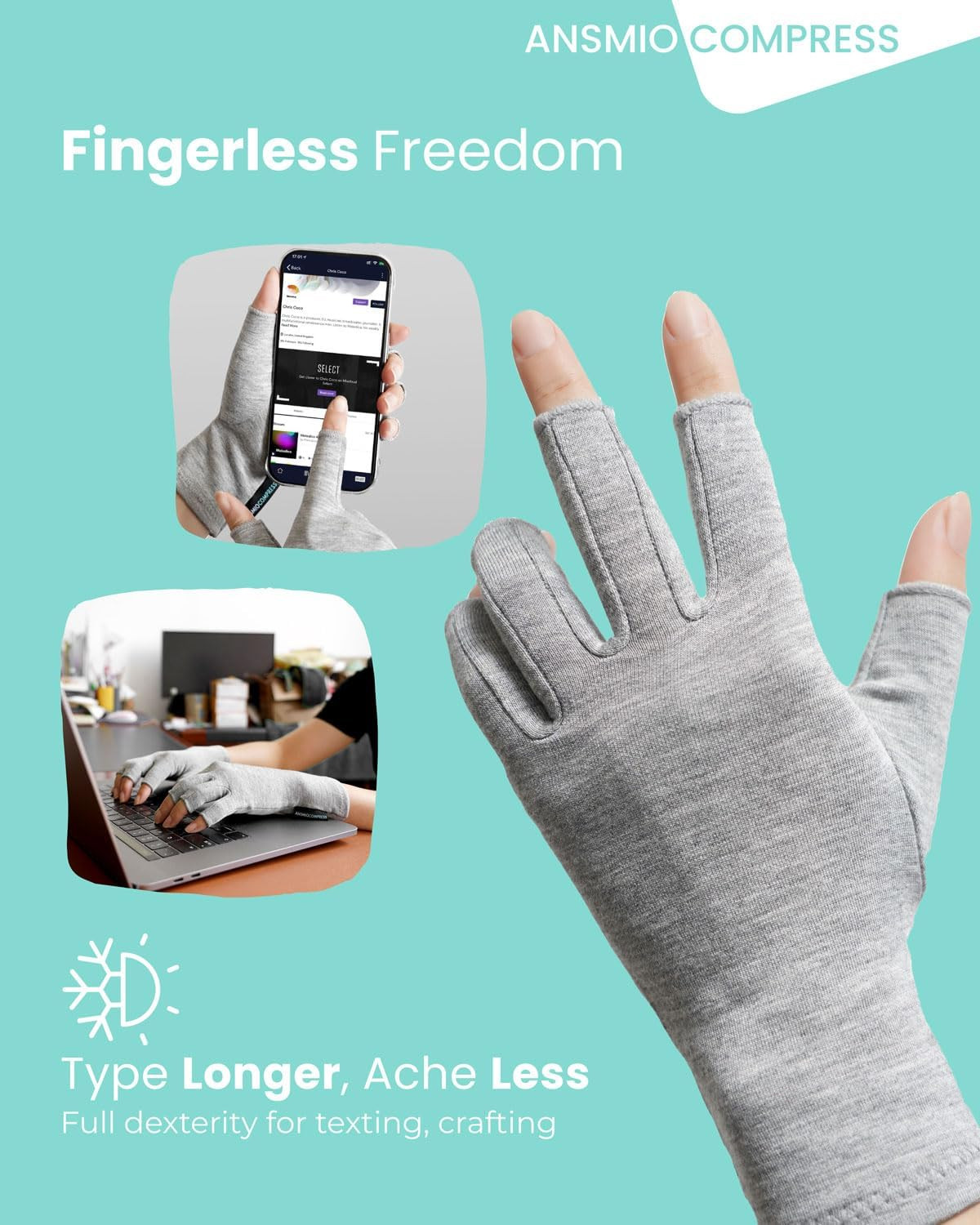 NEW Fingerless Compression Gloves Bamboo Arthritis Carpal Tunnel Support 👋