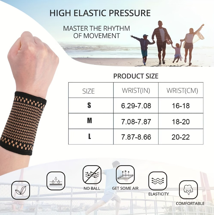 Copper Wrist Compression Support Pain Relief Joint Self Care Single Infused M