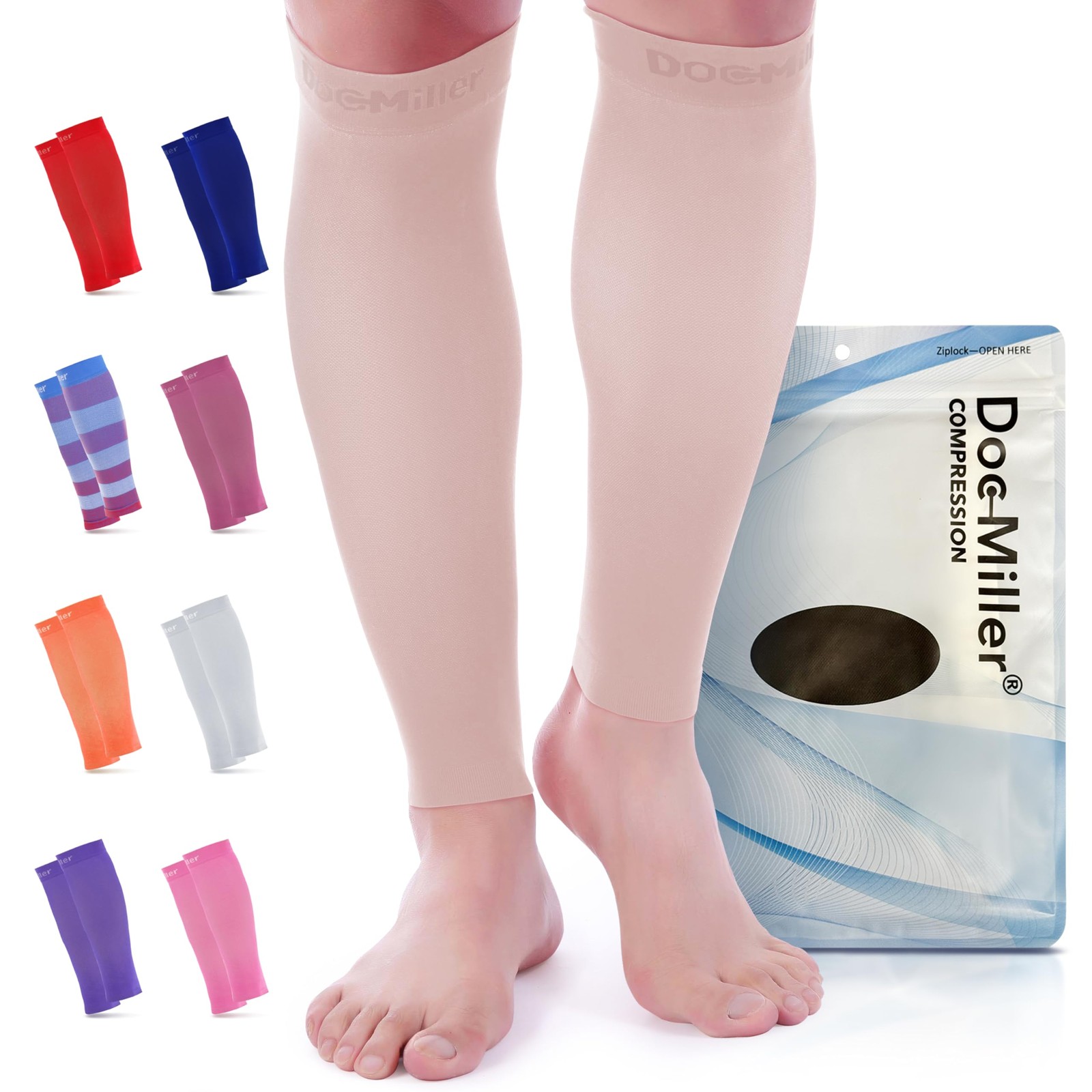 Doc Miller Premium Calf Compression Sleeve Medium REGULAR, Skin/Nude
