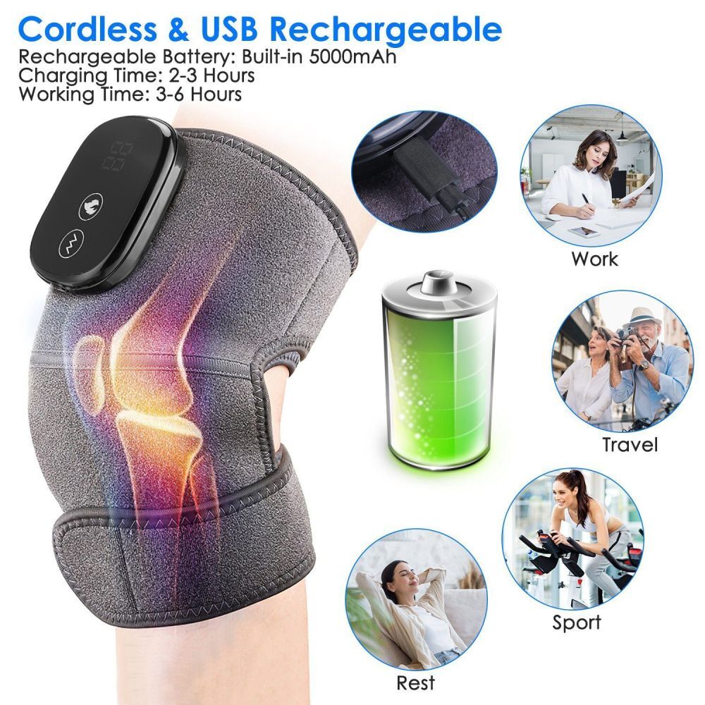 Electric Heating Therapy Vibration Knee Massager Pain Relieve Arm Leg Brace Pad