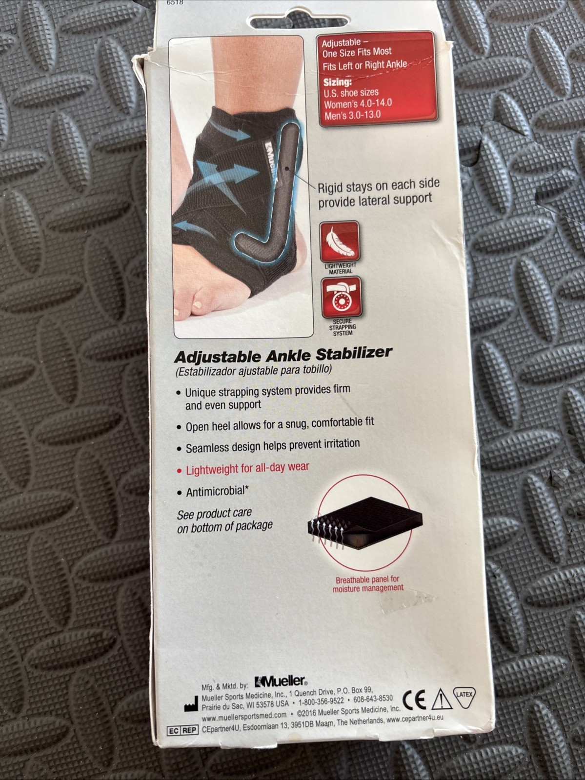 Mueller Adjustable Ankle Stabilizer Maximum Support One Size Unisex Black # 6518