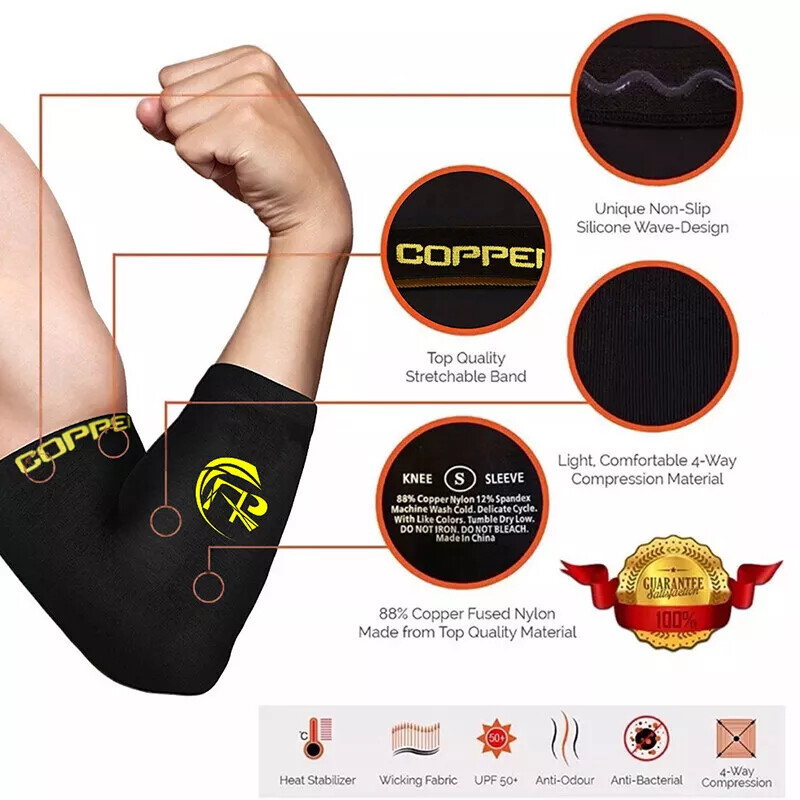 Copper Tennis Elbow Brace Support Compression Sleeves Arthritis Tendonitis Pain