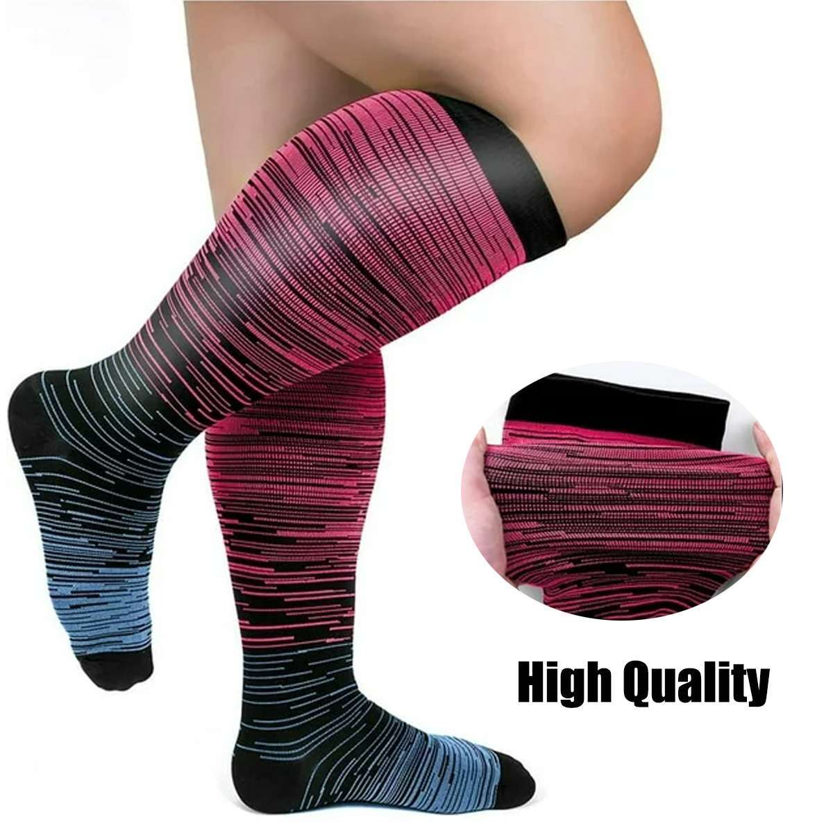 Plus Size Compression Socks Wide Calf Compression Socks for Women Men 20-30 mmHg
