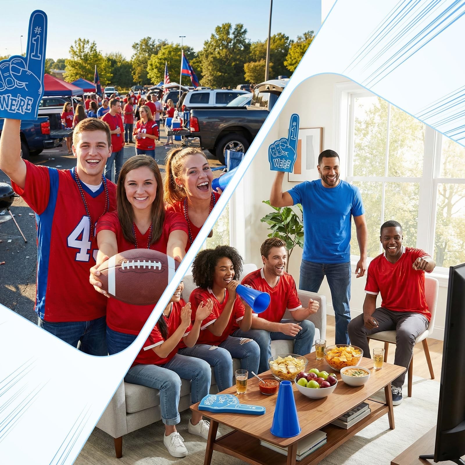 12 Pcs Giant Foam Finger 18 Inch and Blue Plastic Cheer Megaphone 8 Inch, We’…
