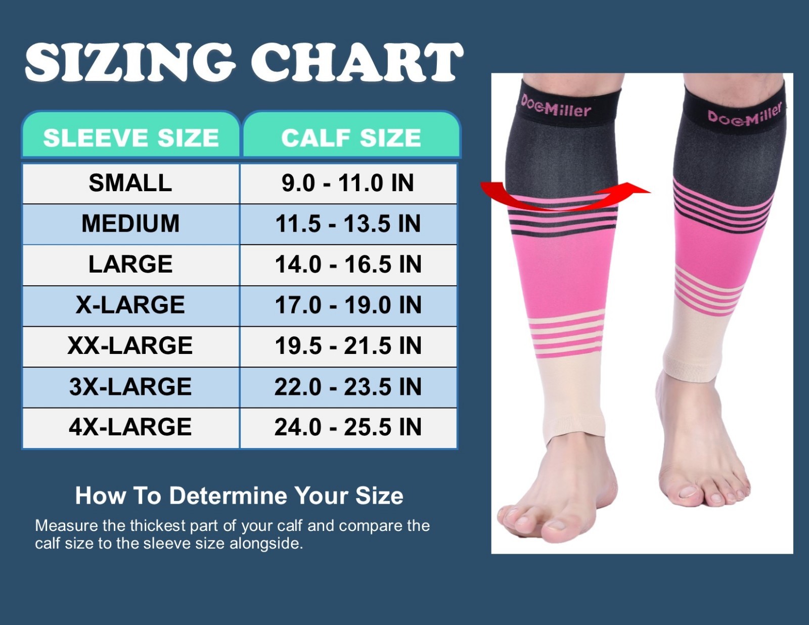Doc Miller Calf Compression Sleeve 1Pair 20-30mmHg Varicose Veins BLACK/PINK/TAN