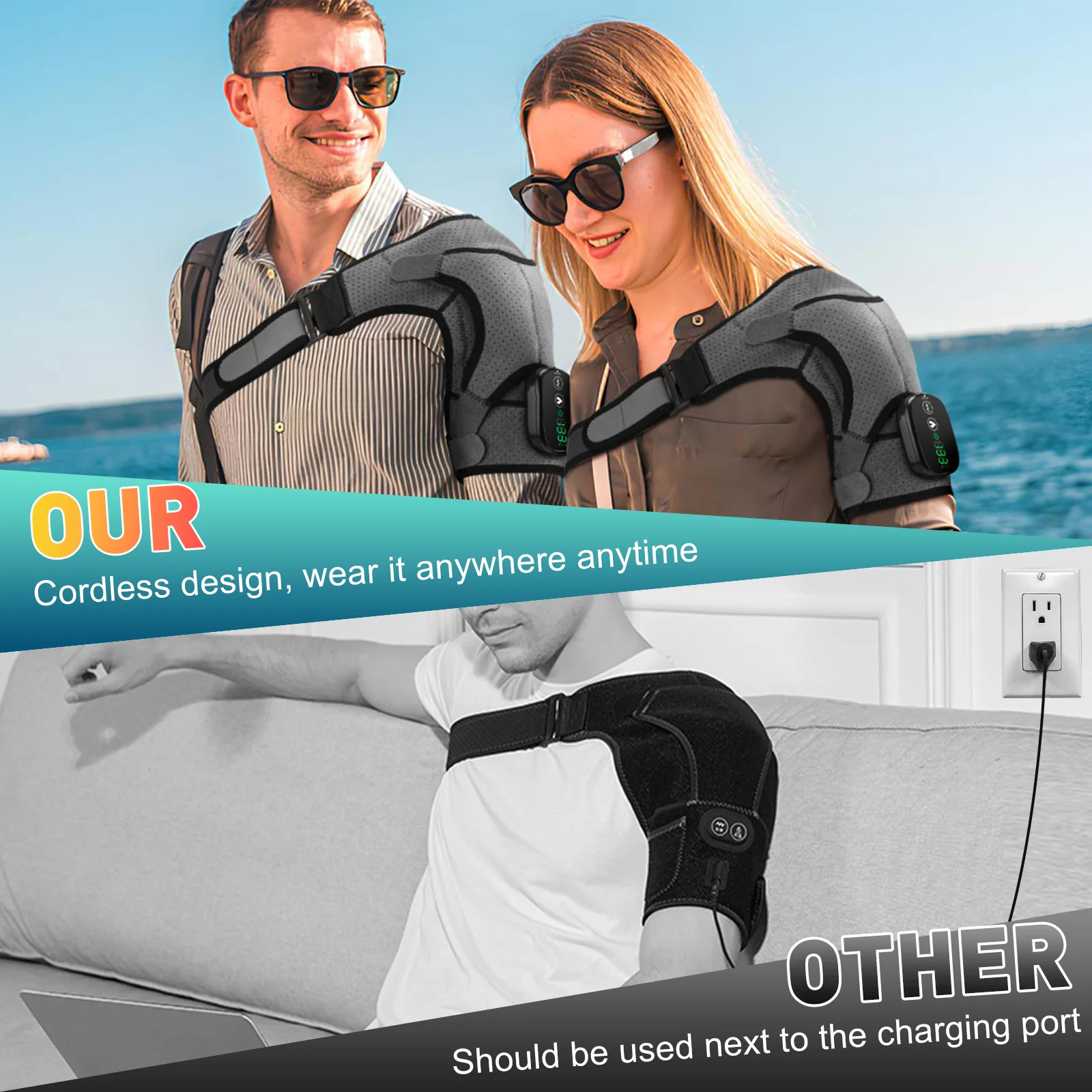 Cordless Heated Shoulder Brace, Shoulder Massager Heating Pads for Rotator Cuff