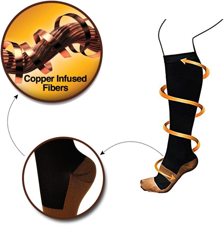 10 Pairs Copper Compression Socks 20-30mmHg Graduated Support Mens Womens S-XXL