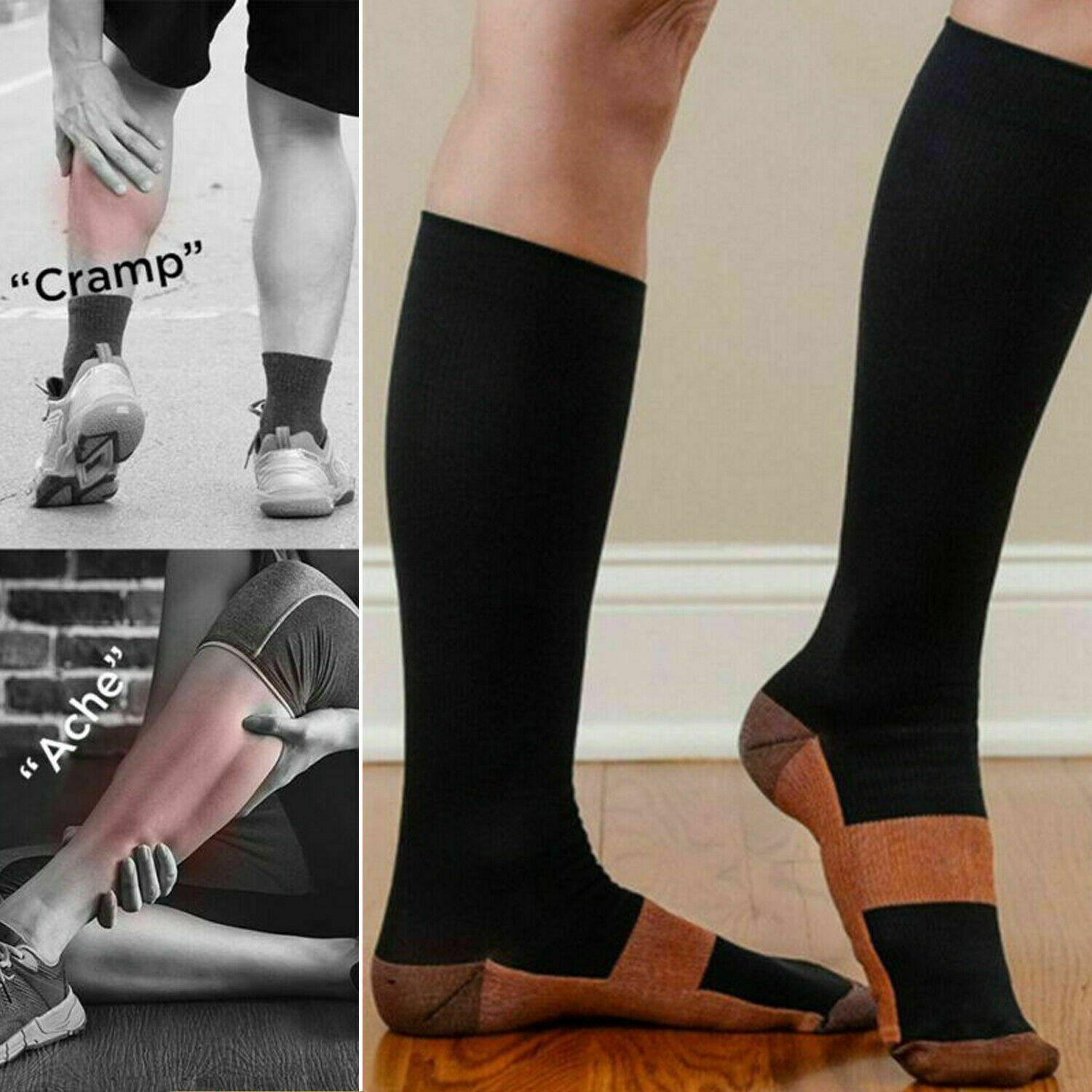 Wholesale Copper Compression Sock Knee High 20-30mmHg Energy Support Recover XXL