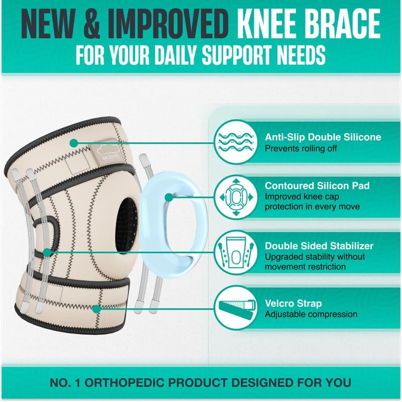 Modvel Elite Knee Brace Side Stabilizers Patella Gel Pads For Maximum Knee Pain