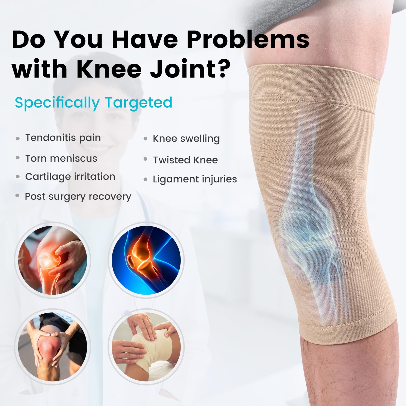 Knee Compression Sleeves, 1 Pair, Can Be Worn Under Pants, 20-30mmHg Strong S…