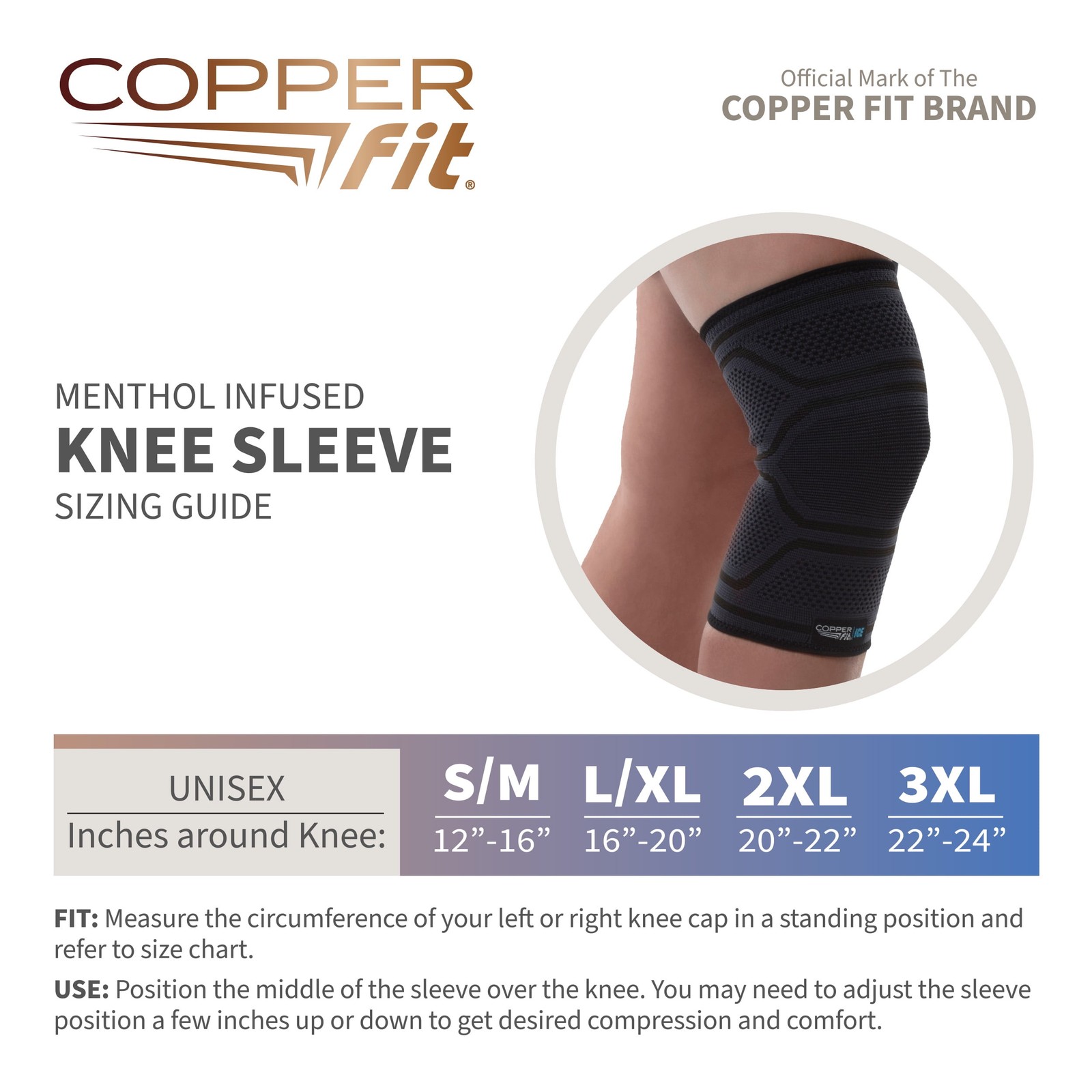 Compression Knee Sleeve, Menthol Infused, 3XL, Black, 1-Pack, FSA HSA Eligible
