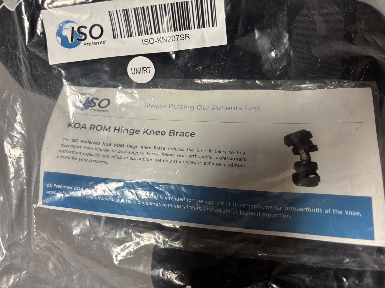 ISO Preferred Black KOA ROM Hinge Right Knee Brace KN207SR Size UNI/RT