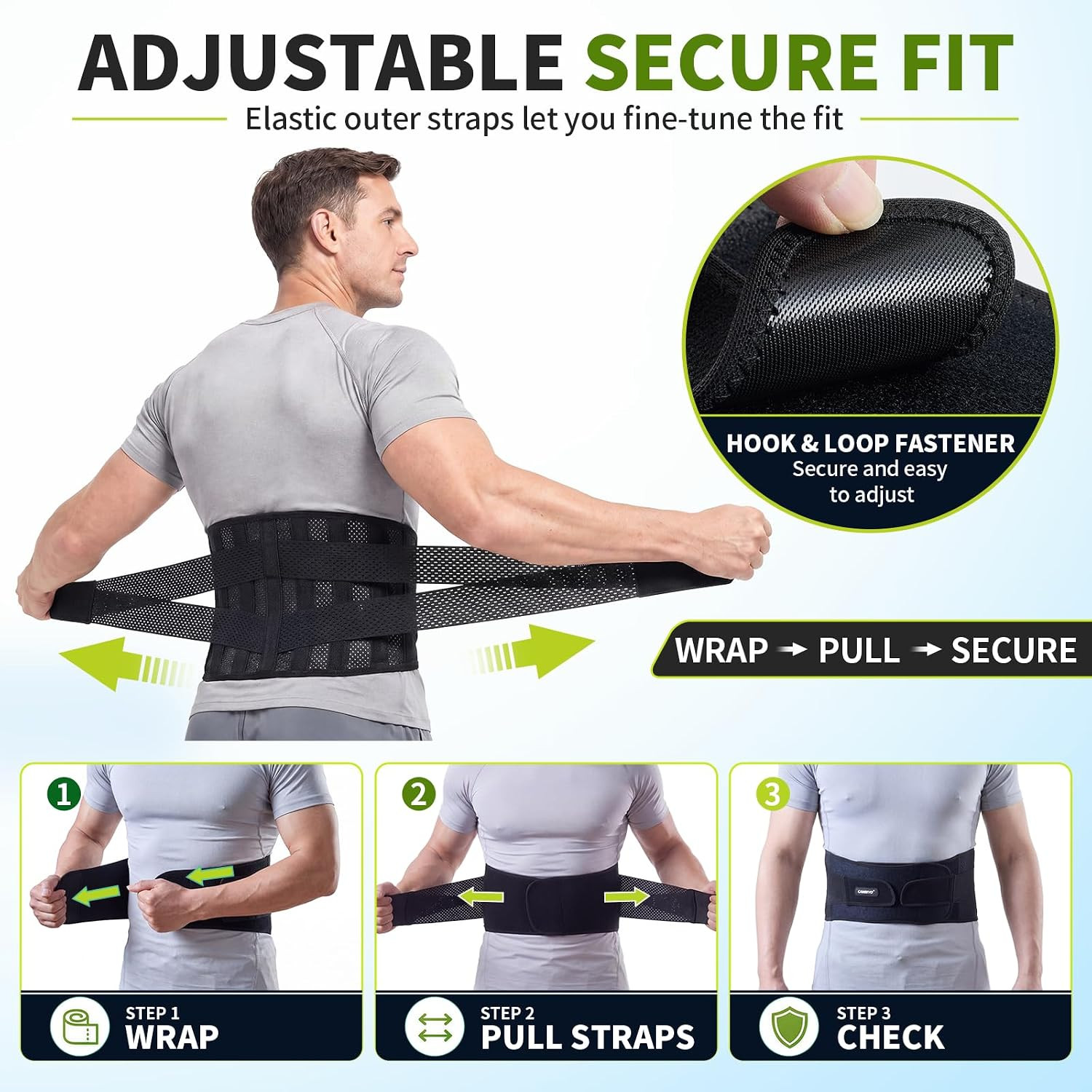 CAMBIVO Back Brace with 9-Stay Adjustable Lumbar Support Belt, BS10 | 9-stay lum