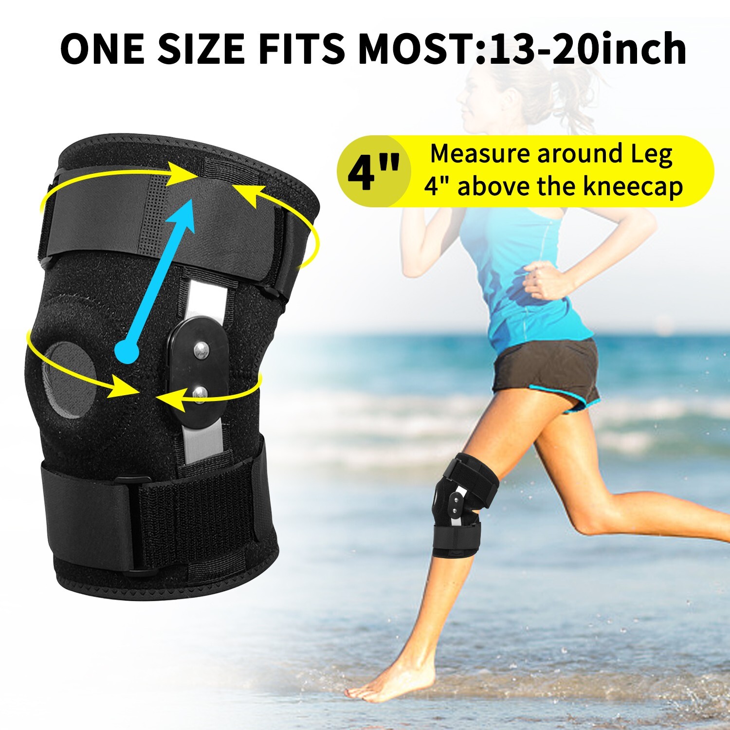 Compression Knee Brace – Hinged Support Sleeve with Open Patella Stabilizer Wrap