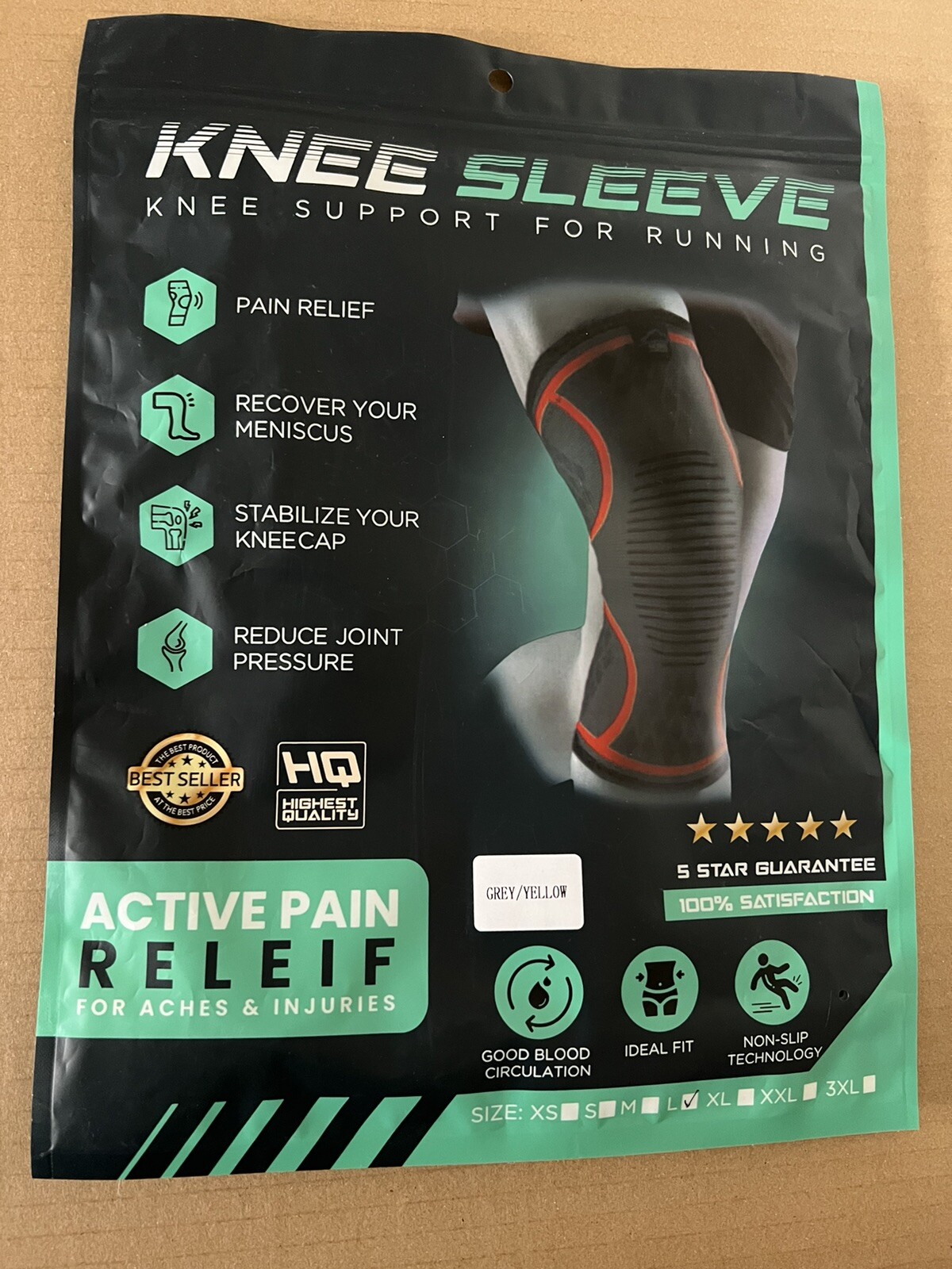 Modvel Sports Running Knee Support Sleeve Brace Size L New in Gray/ Yellow