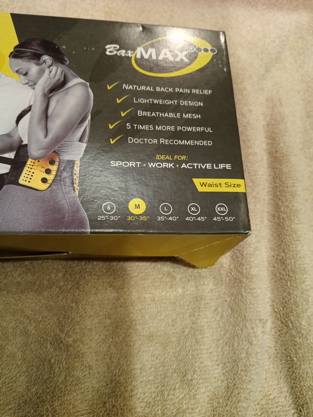 BaxMAX Lumbar Back Support Brace Medium 30-35” Waist BAXM-NB-2