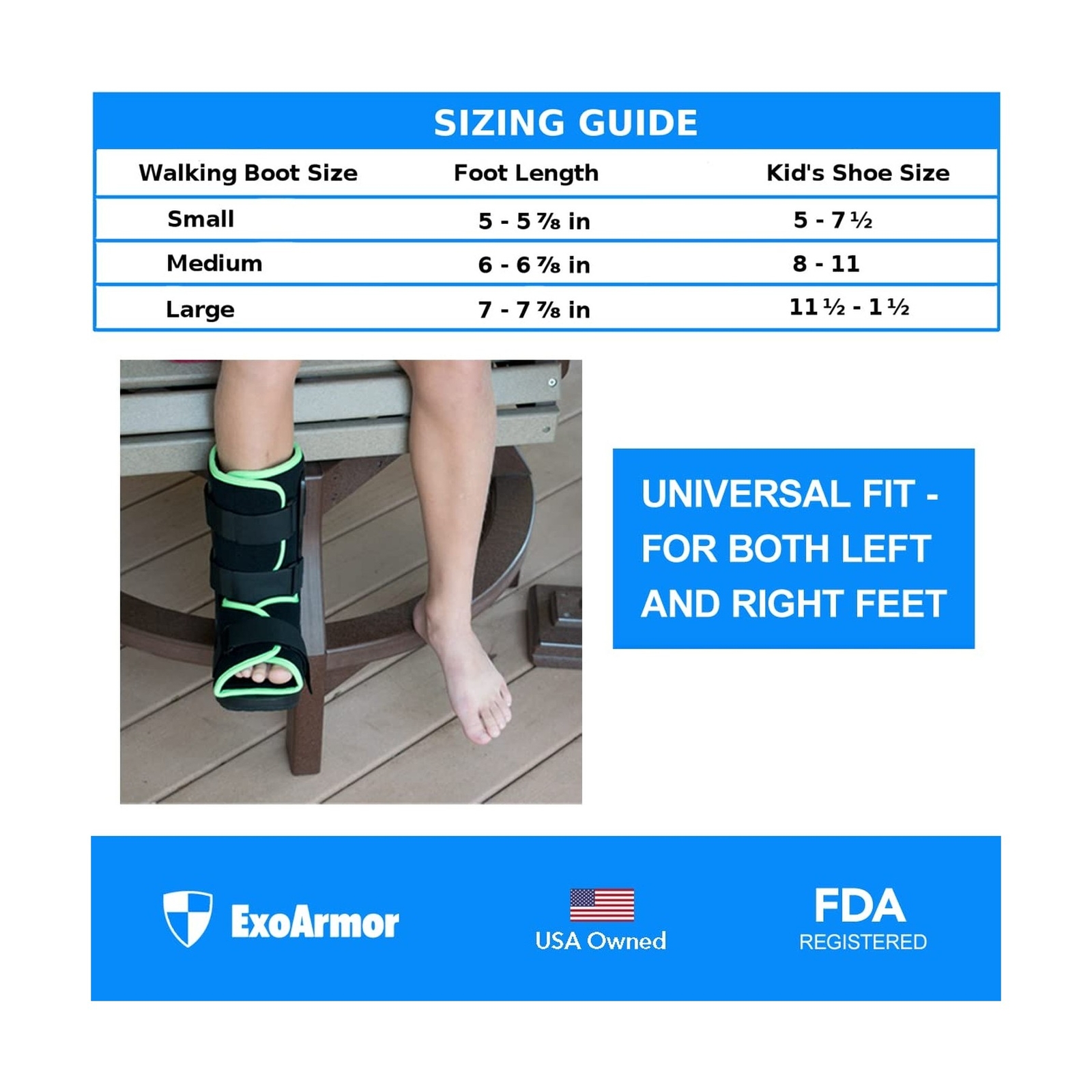 ExoArmor Pediatric Walking Boot – Lightweight Medical Boot for Children Large