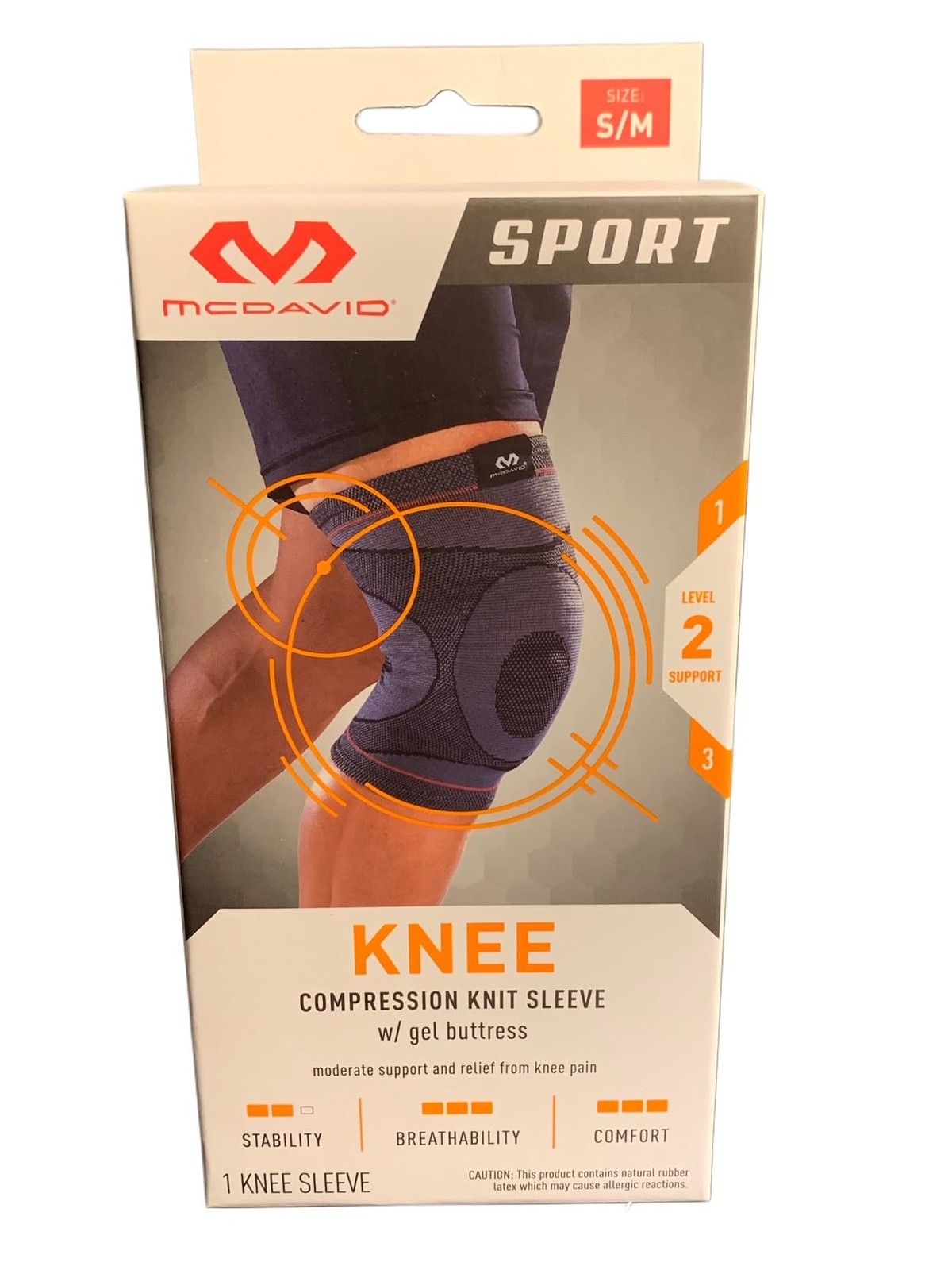 MCDAVID SPORT KNEE KNIT SLEEVE W/GEL BUTTRESS S/M MEN WOMEN – GRAY