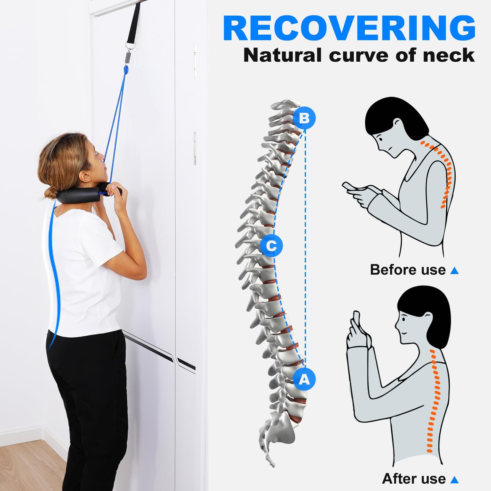 Cervical Neck Traction Device Over Door, Portable Neck Stretcher for Pain Relief