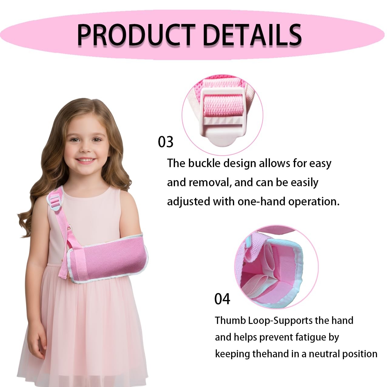 Adjustable Kids Arm Sling Shoulder Injuries Rehab Support Fits Either Arm Pink