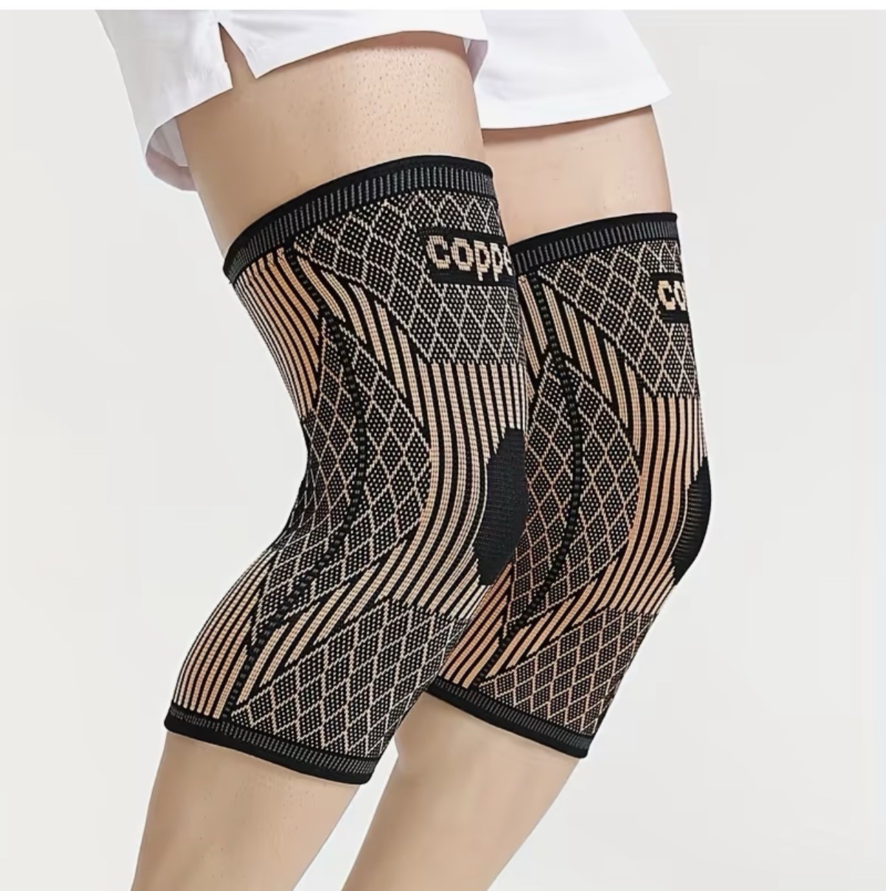 Copper Compression Knee Sleeves 2 PCS Large Black Beige Stretchable