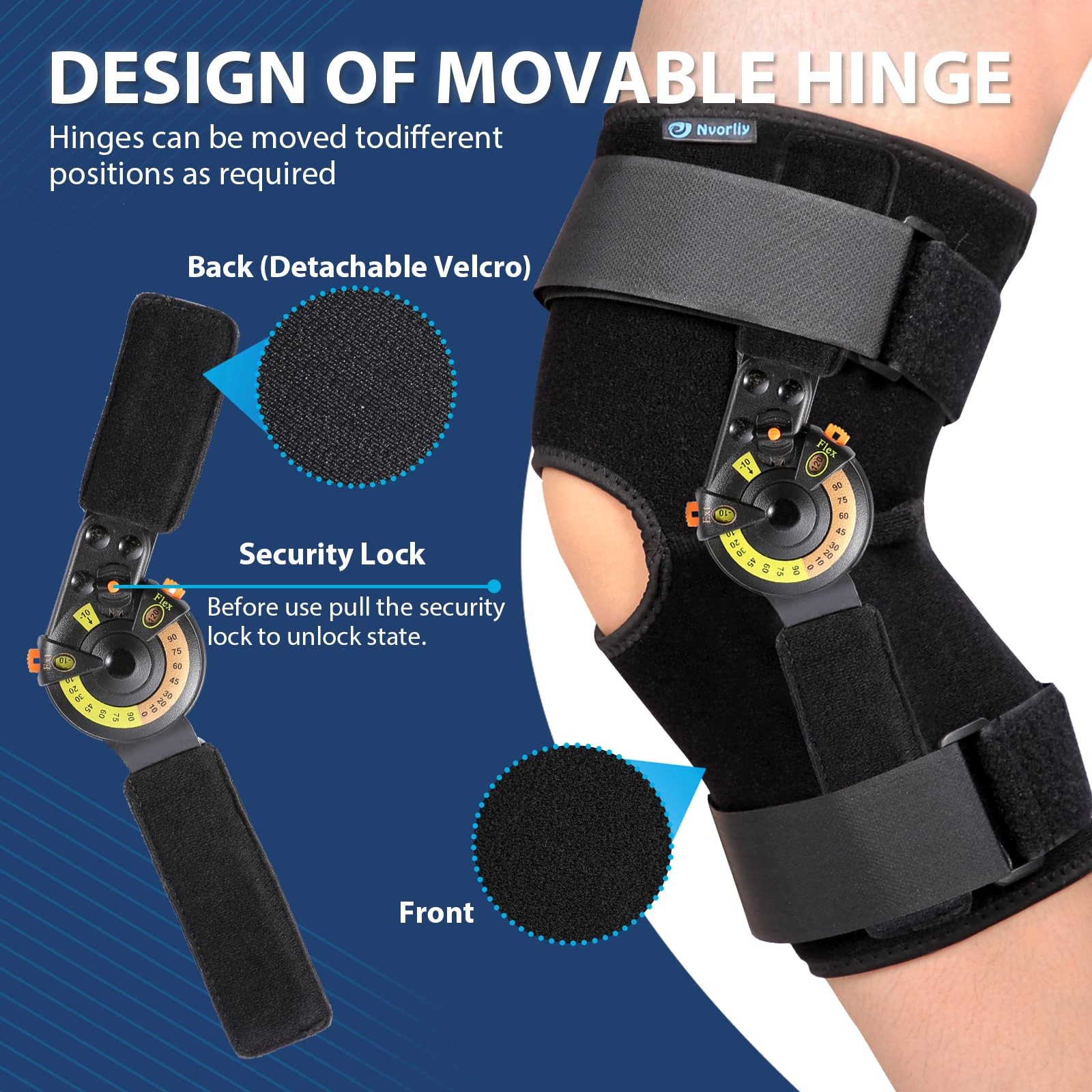 Hinged ROM Knee Brace with Side Stabilizers & Locking Dials, Post Op Knee Imm…