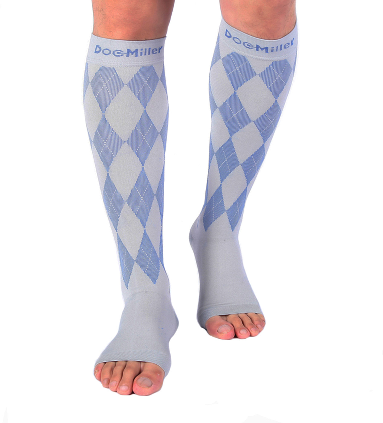 Doc Miller Open Toe Compression Sock 1 Pair 20-30 mmHg Varicose Veins GRAY/BLUE