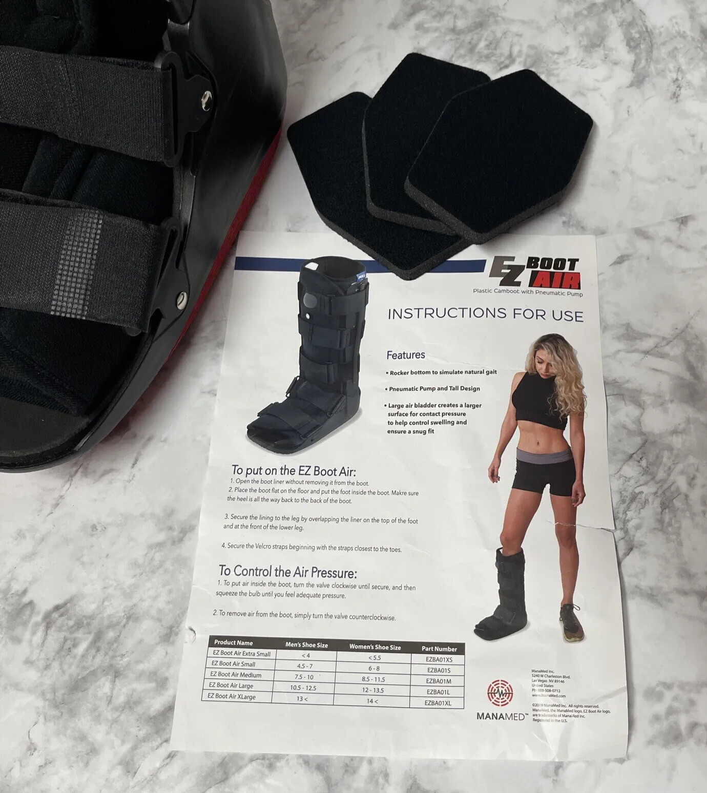 ManaEZ Boot Air Pump, Size Large. Includes 4 Cushioned Pads. New