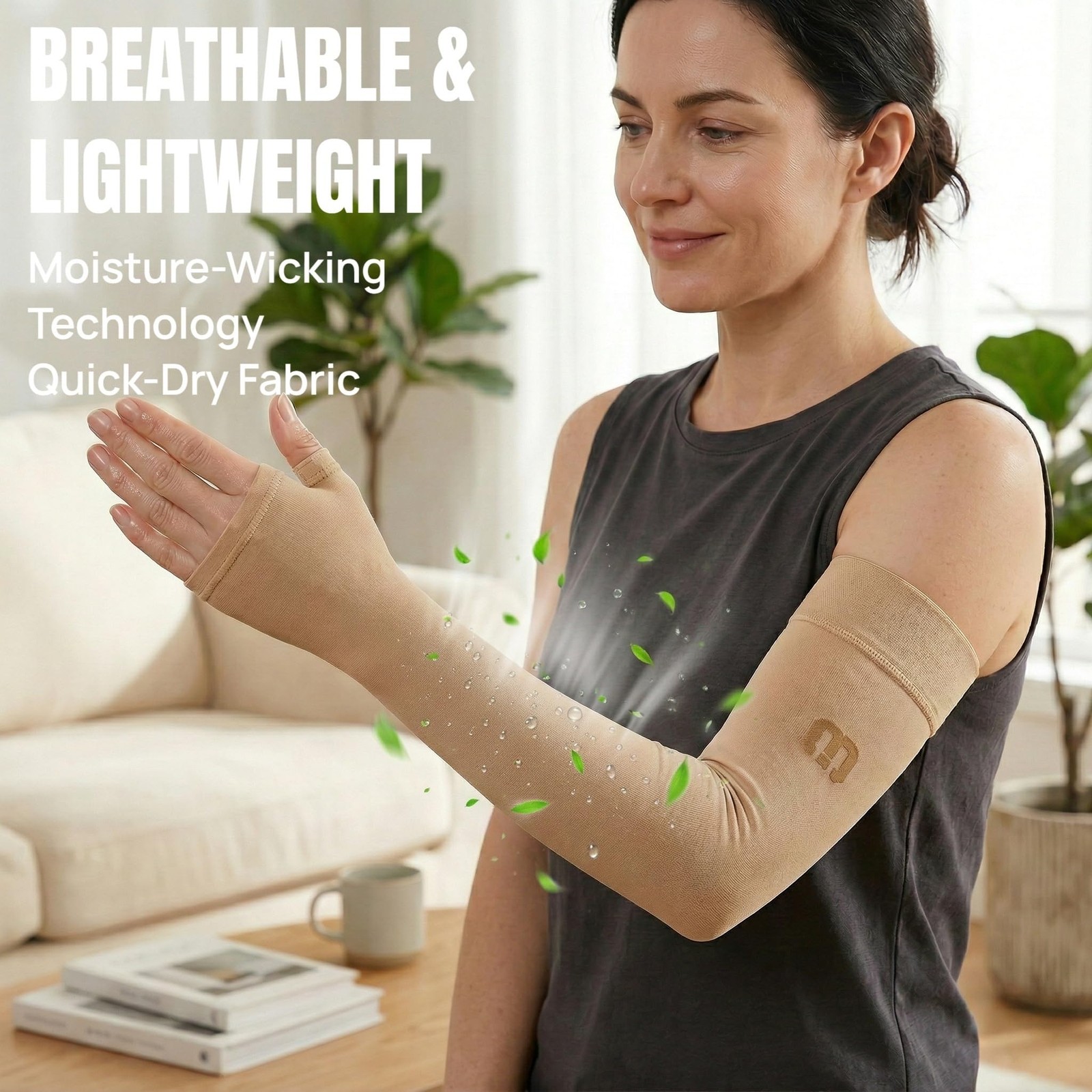 Compression Arm Sleeve with Gauntlet – 15-20mmHg Graduated Full Arm for Lymph…