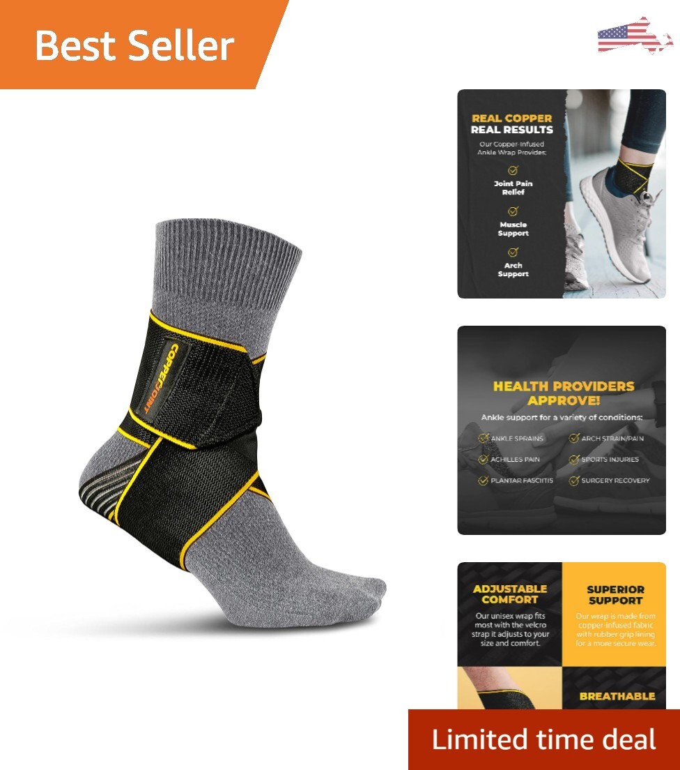 Ultimate Comfort Ankle Support Brace – Copper Infused – Adjustable Strap