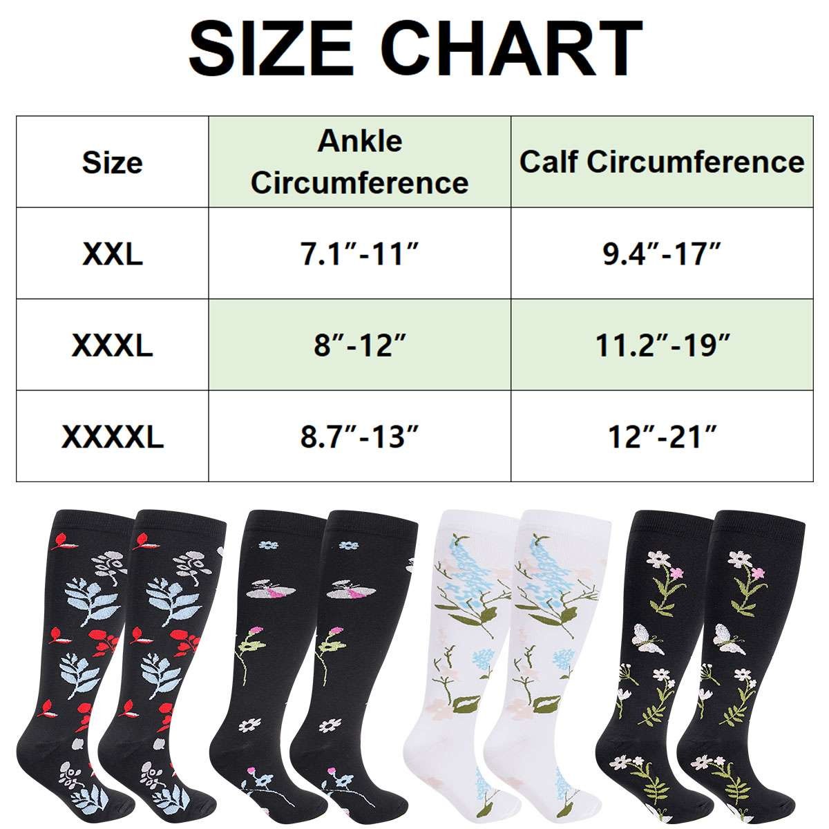 Plus Size Compression Socks for Men and Women Unisex Wide Calf 2XL-4X-Large US