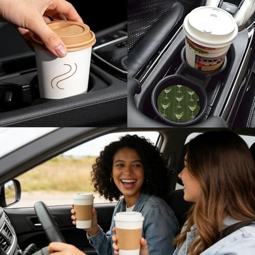 Ceramic Car Cup Coasters 2PCS – | with Cork Back & Finger Slot, 2.56inch Mojito
