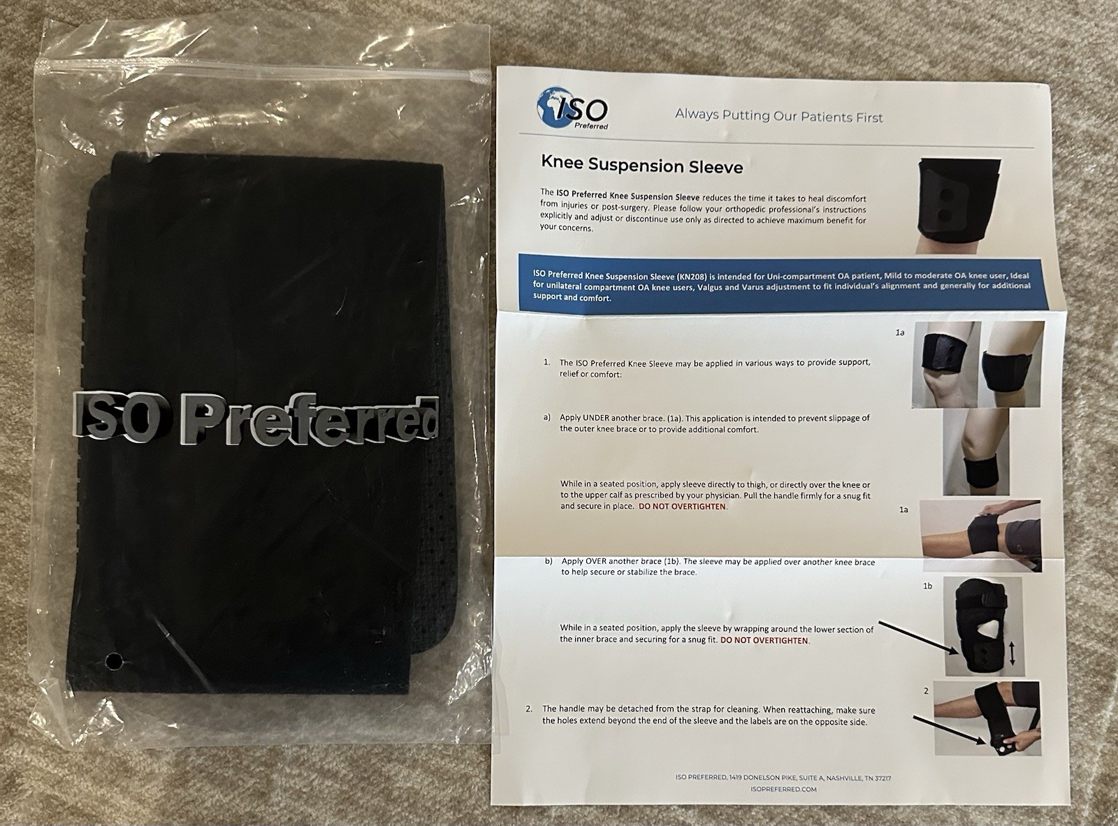 ISO Preferred Knee Suspension Sleeve, Model ISO-KN208. Brand new.