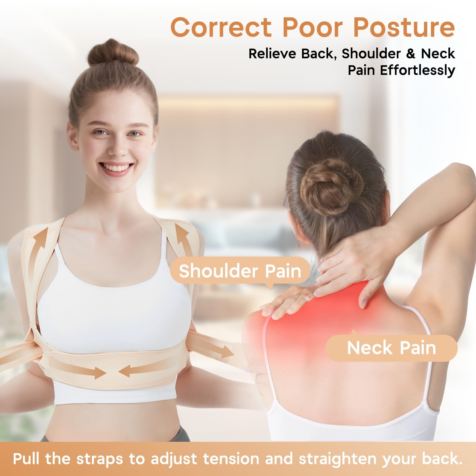 BLACKYEW Back Brace Posture Corrector for Women and Men, Adjustable L, Beige
