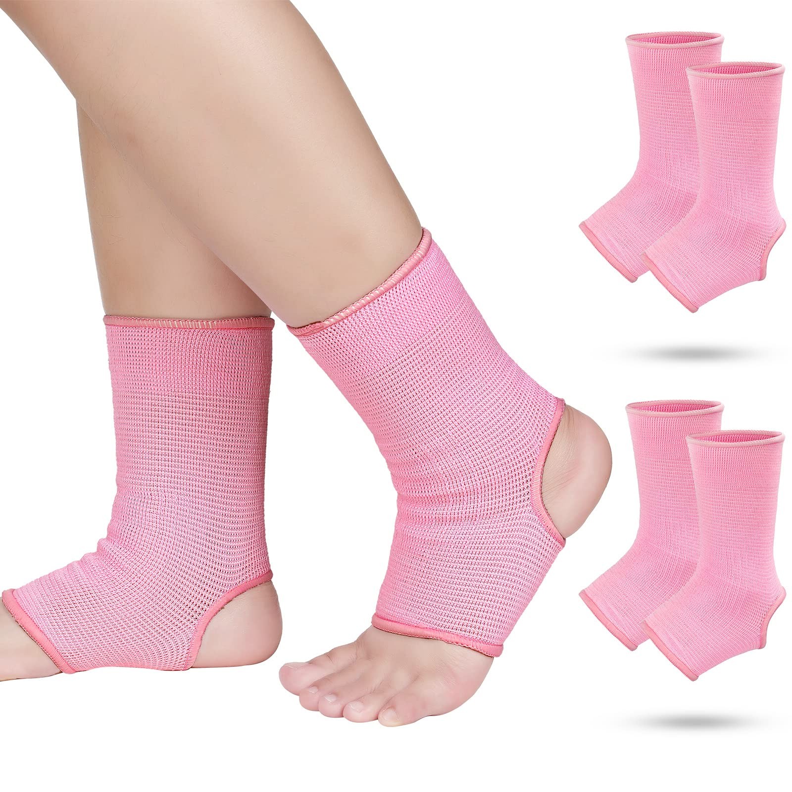 2 Pair Pink Kids Ankle Support Brace 5-10 Years Elastic Compression Socks