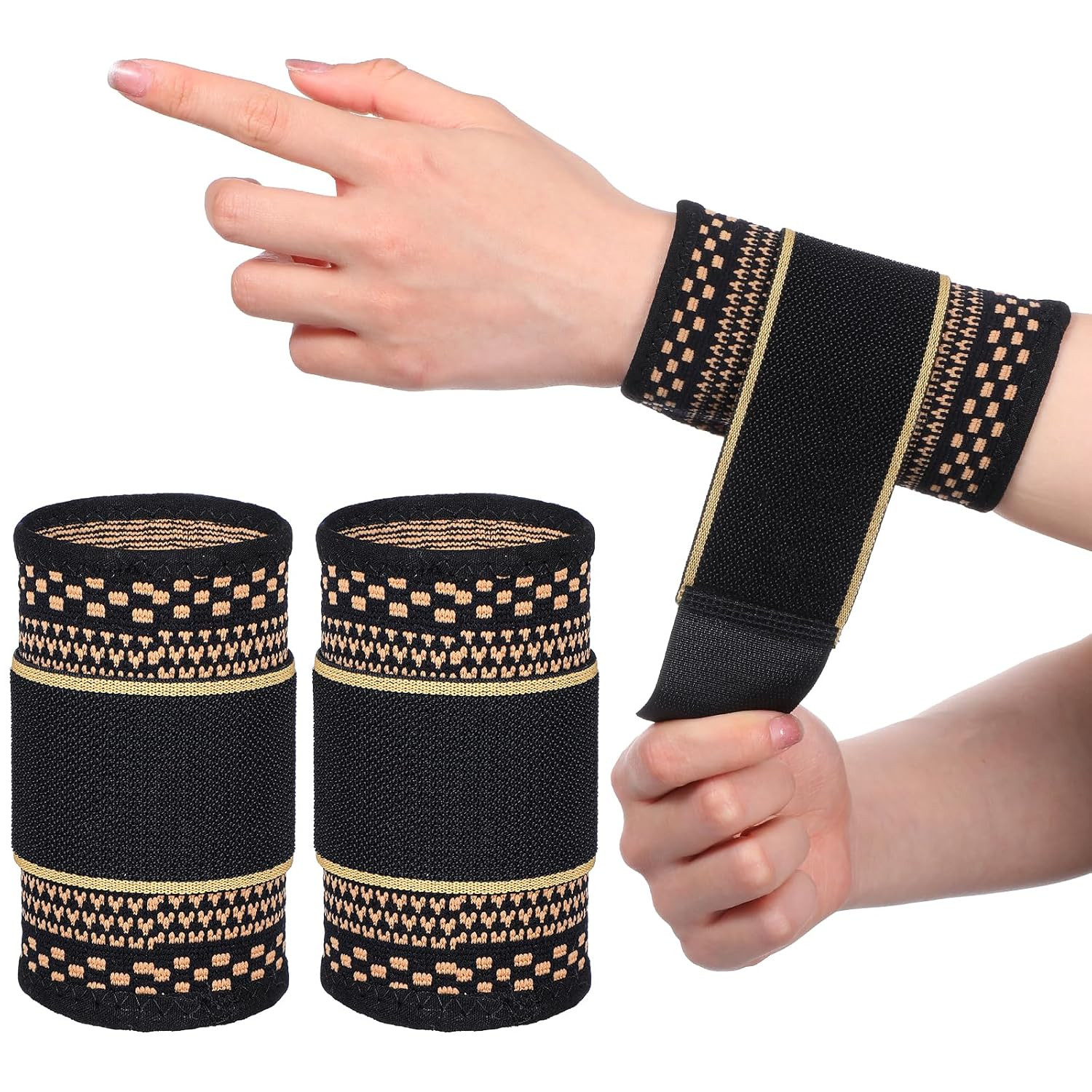 1 Pair Copper Wrist Compression Brace, Elastic Support Sleeve for Sports, Gym, W