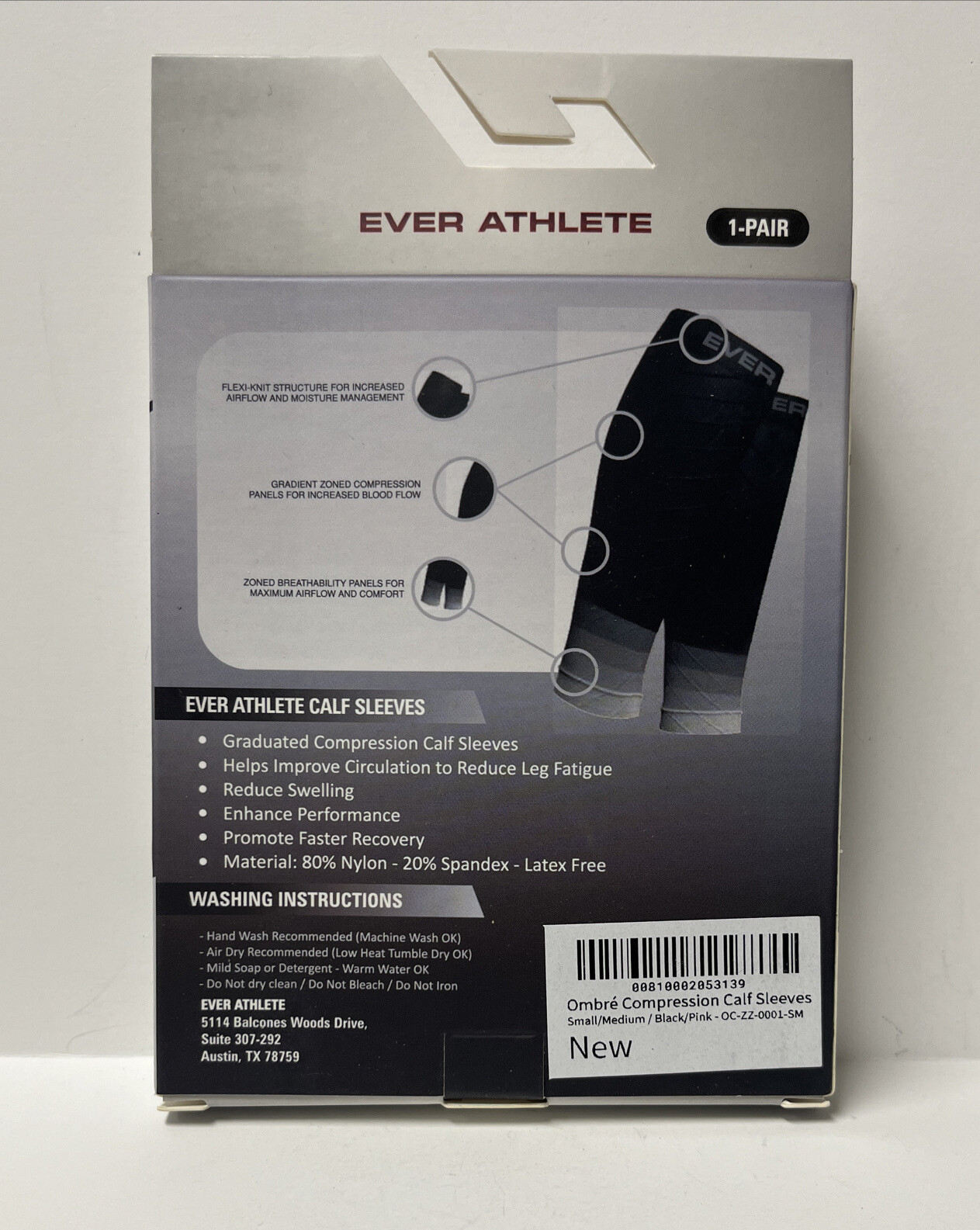Ever Athlete Graduated Compression Calf Sleeves Black Pink Ombre S/M 1 Pair