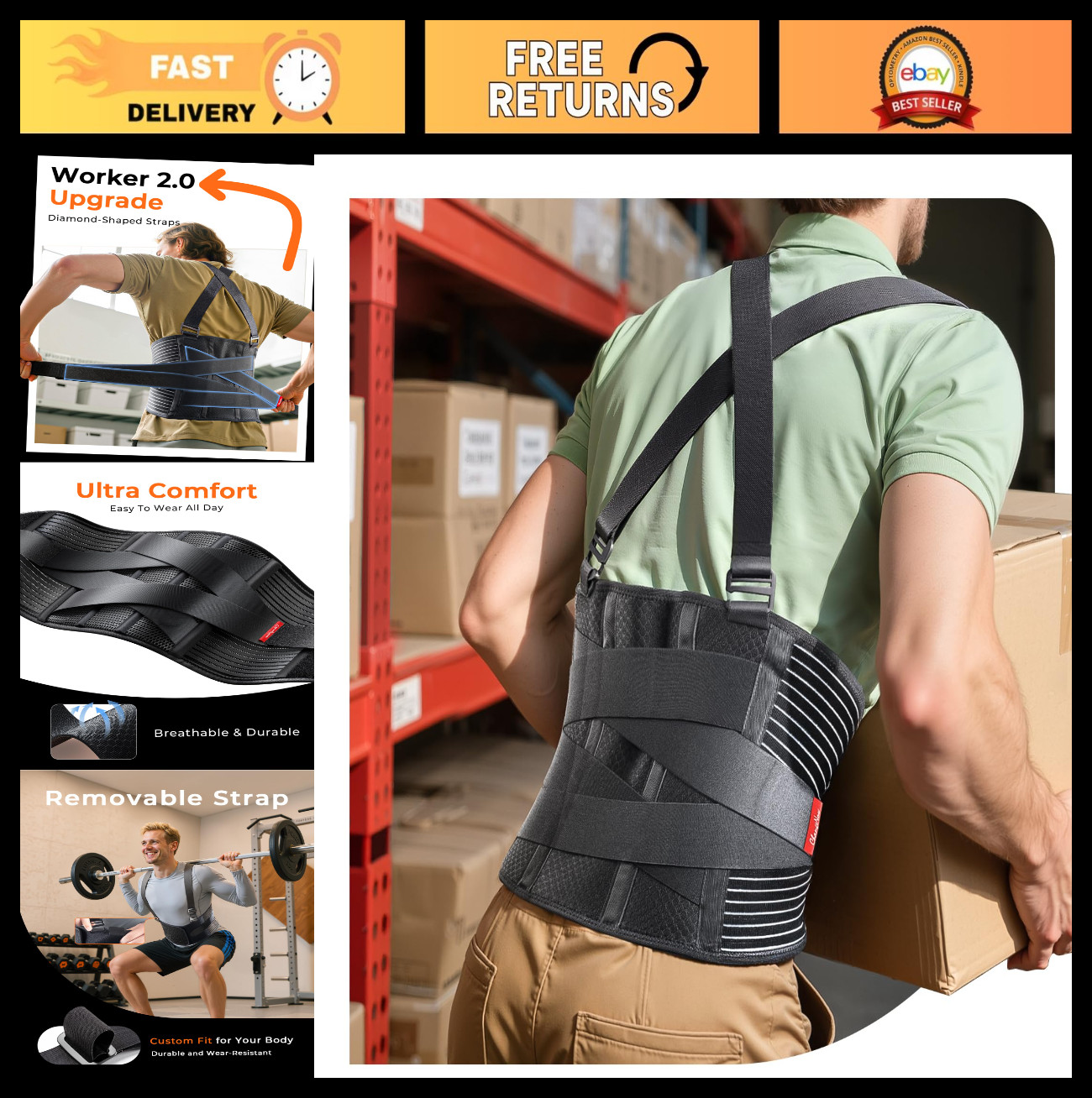 Ultra Breathable Back Brace for Men & Women – Medical-Grade Support Belt for Pai