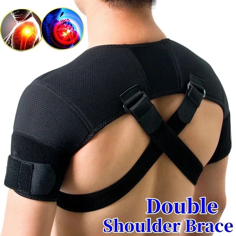 Double Shoulder Brace Torn Rotator Cuff Pain Relief Support Sleeve Adjustable UR