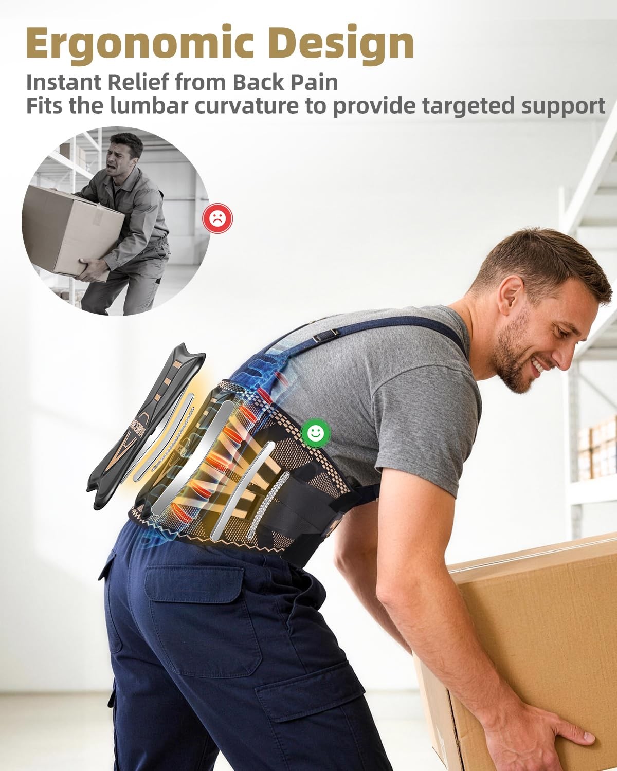 Copper-Infused Back Brace 6 Stays Lumbar Support Belt Men Women Sciatica – Large