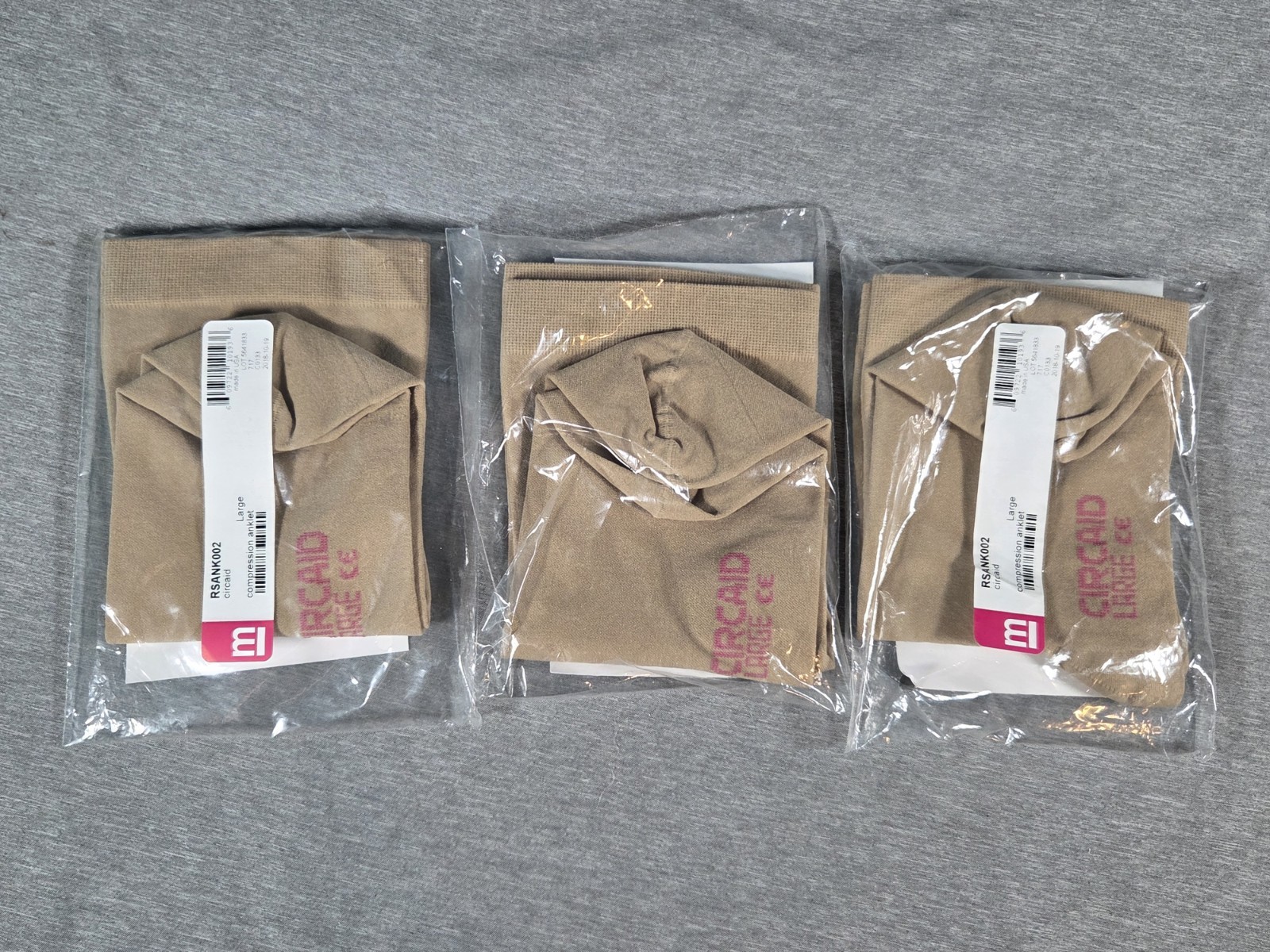 CIRCAID Comfort Leg Compression Anklet Size Large Tan 3 pk RSNK002 Made In USA