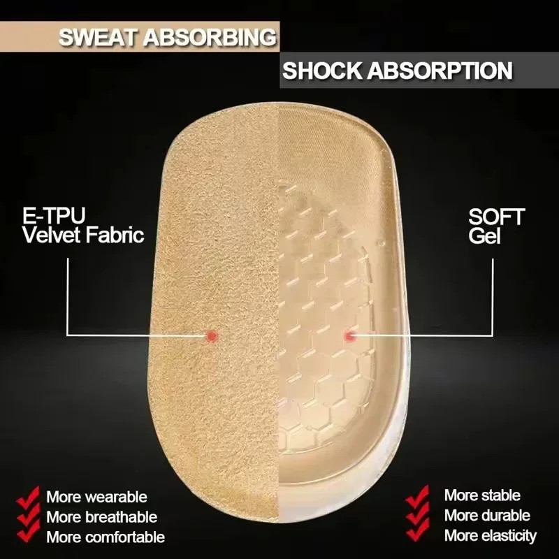 Silicone Height Increasing Insoles Invisible Heel Pads Shock Absorbing Insoles f