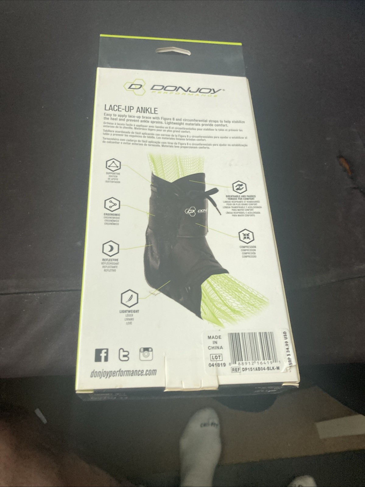 DonJoy Performance Lace-Up Ankle Brace Medium Black Figure 8 Straps NIB