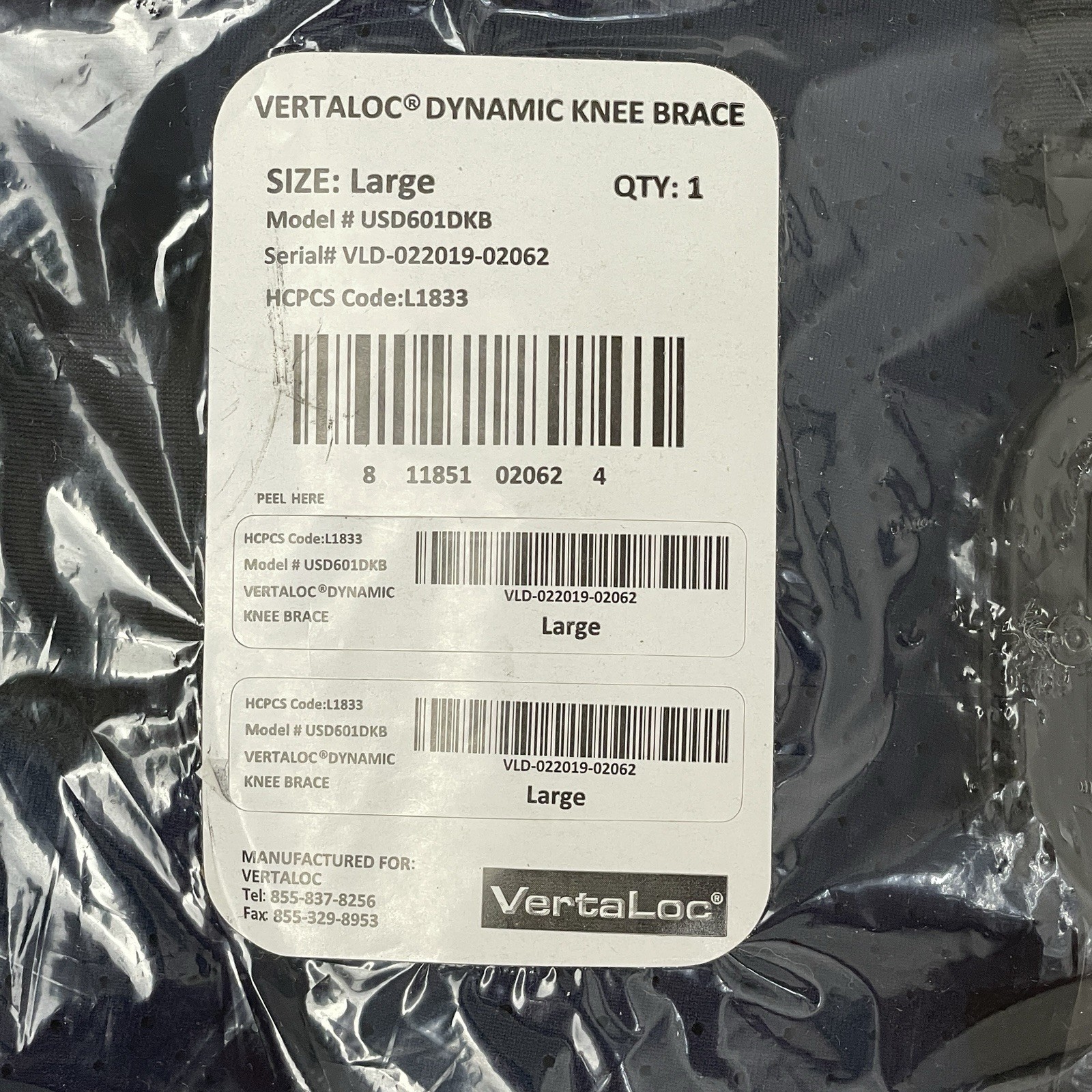 VertaLoc Dynamic Knee Brace Set Of 2 Size Large Model USD601DKB